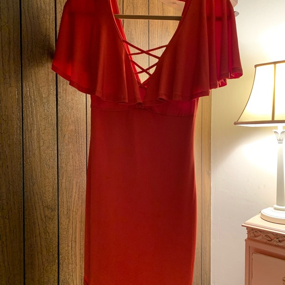 Forever 21 lace up red/coral mini dress NWT. - Picture 2 of 3